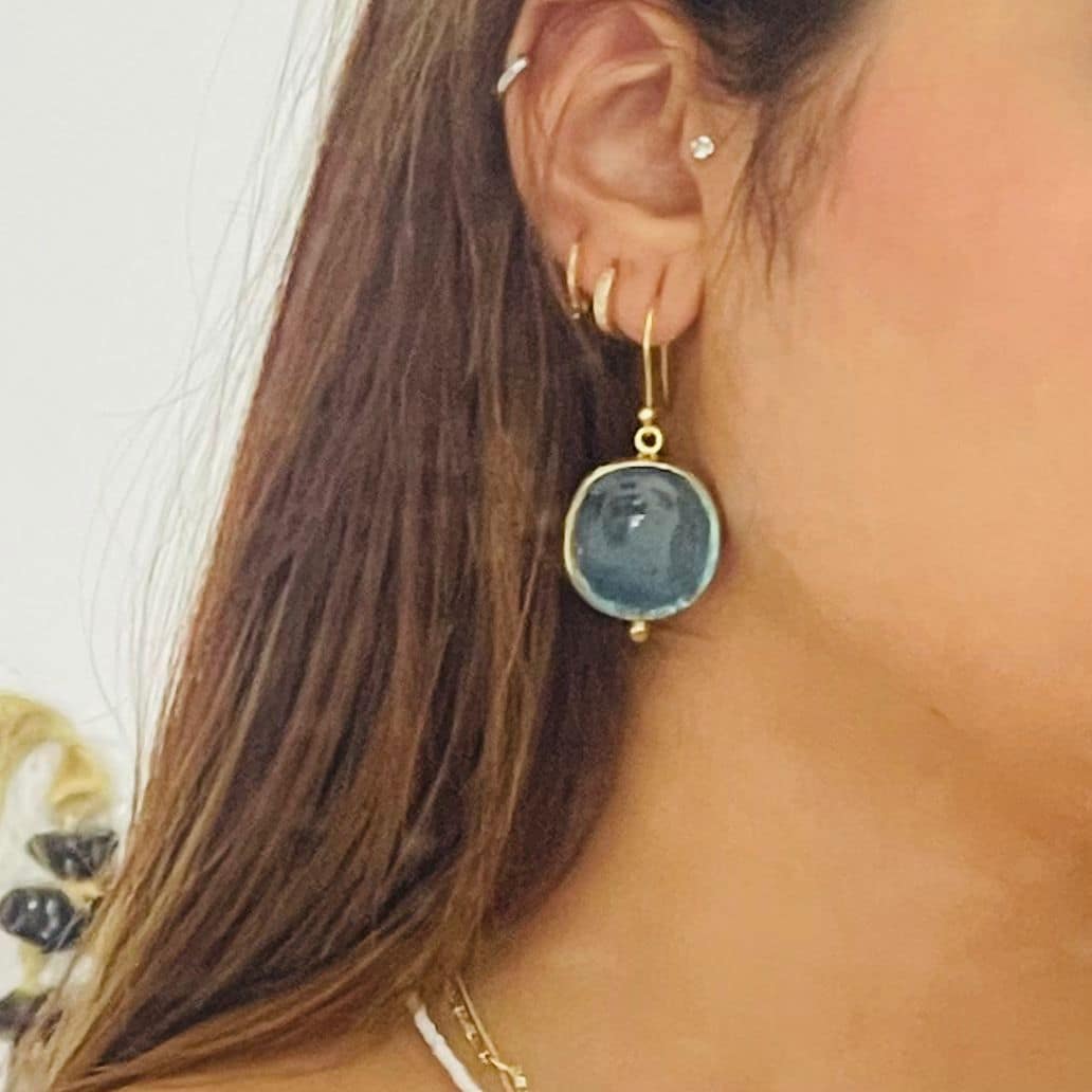 Açık Mavi Yuvarlak Tasarım Küpe - Görsel 7