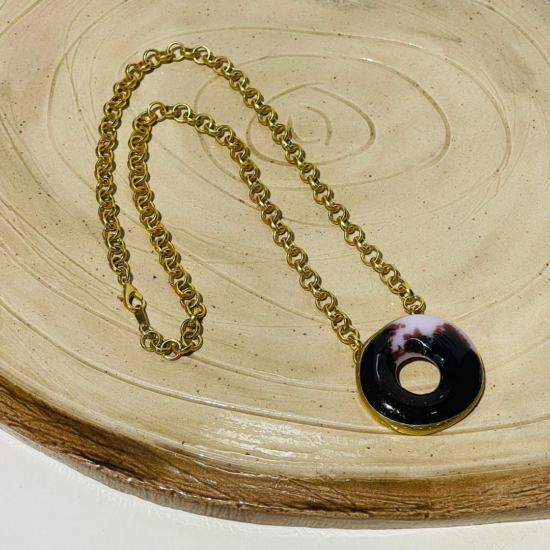 Kahve Pembe Cam Kolye - Görsel 6