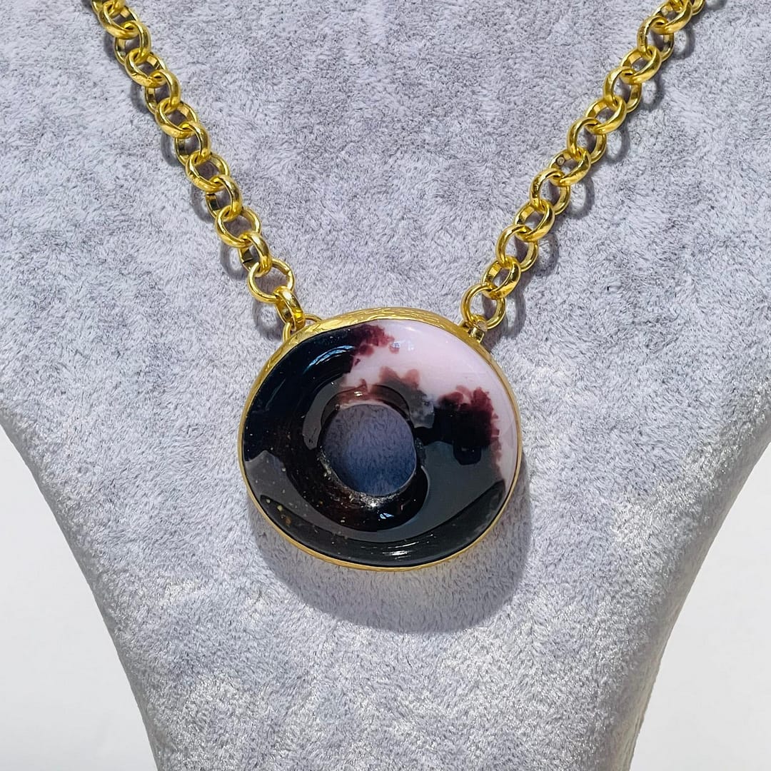 Kahve Pembe Cam Kolye - Görsel 3