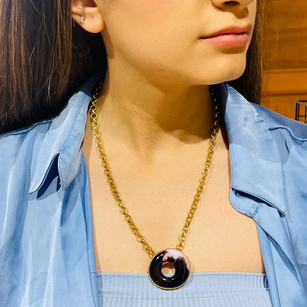 Kahve Pembe Cam Kolye - Görsel 2