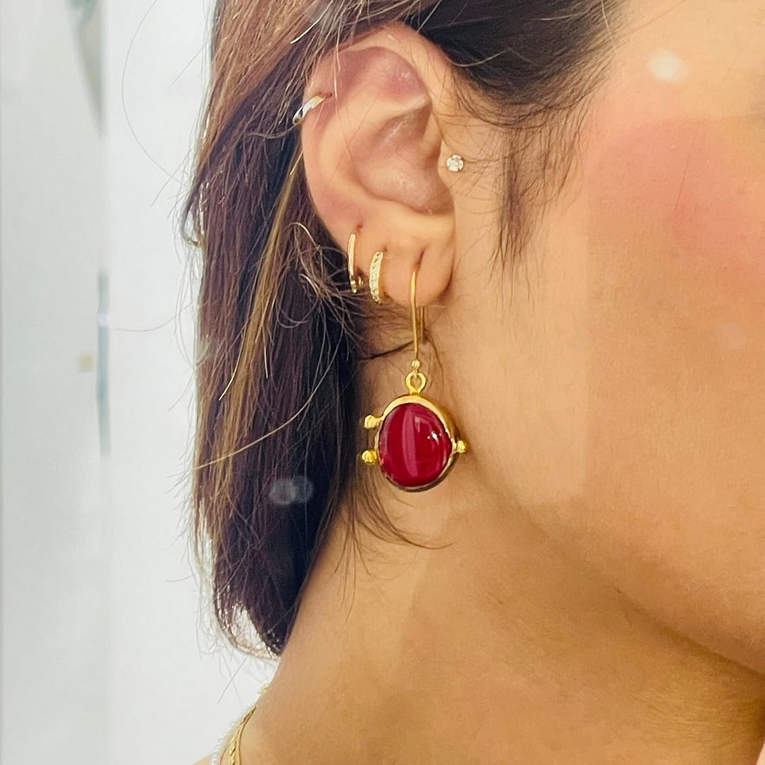 Nar Çiçeği Kırmızı Cam Küpe - Görsel 6