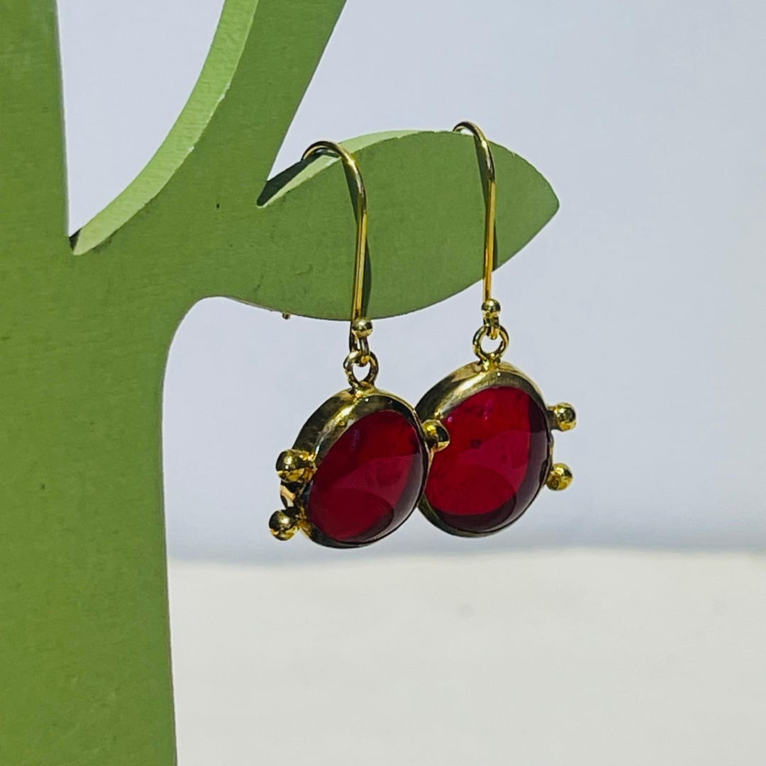 Nar Çiçeği Kırmızı Cam Küpe - Görsel 5