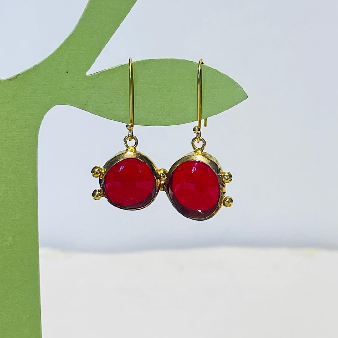 Nar Çiçeği Kırmızı Cam Küpe - Görsel 3