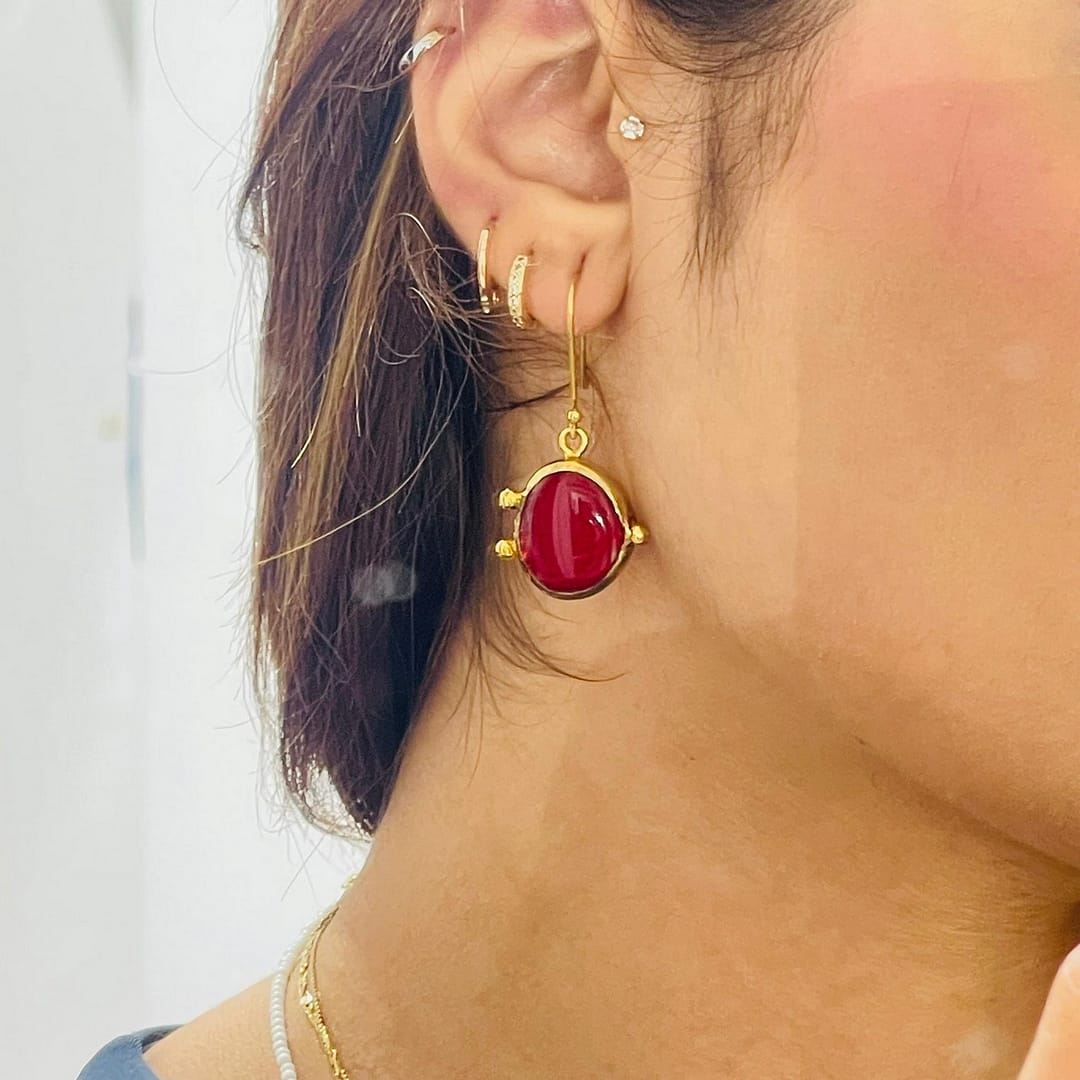 Nar Çiçeği Kırmızı Cam Küpe - Görsel 2