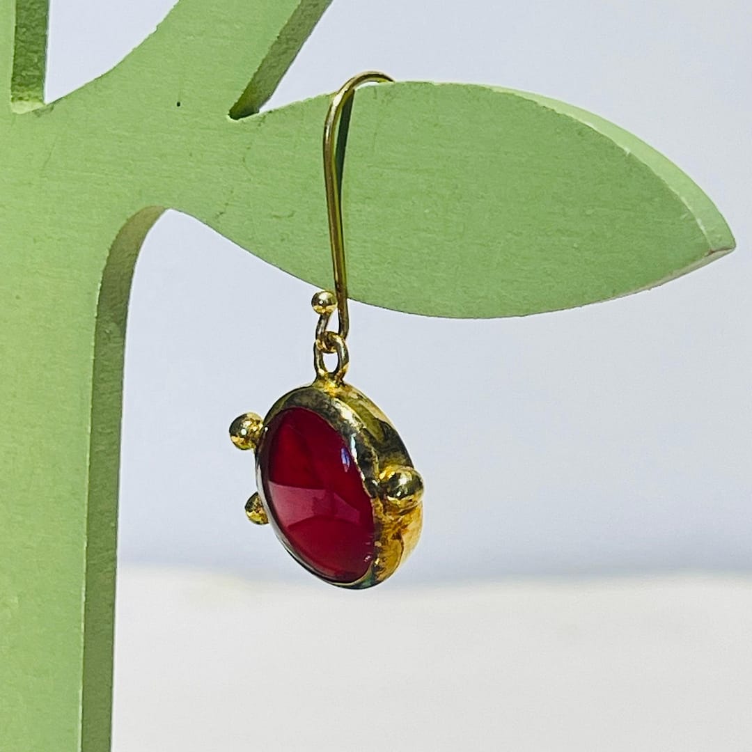 Nar Çiçeği Kırmızı Cam Küpe - Görsel 4