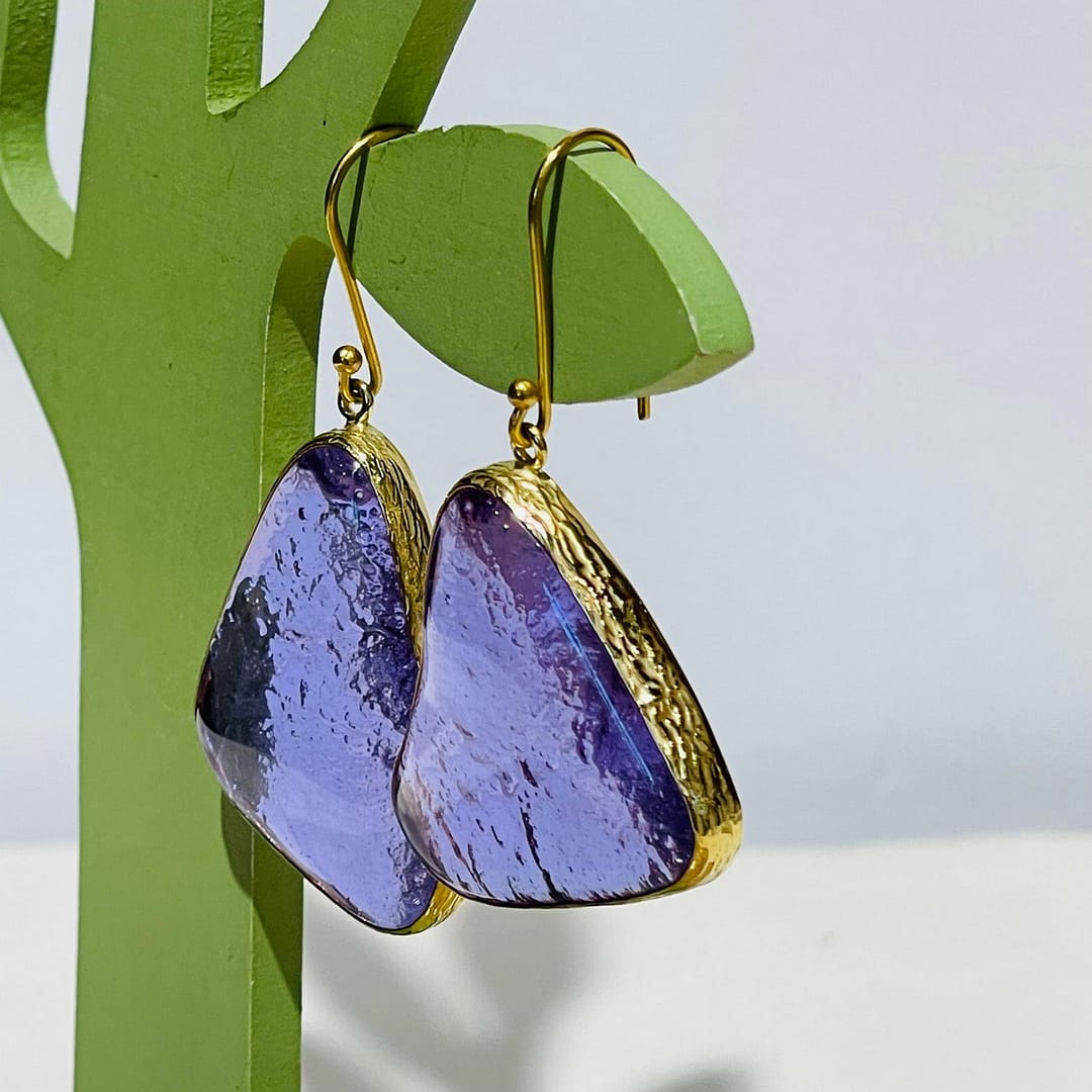 Elyapımı Amorf Cam Tasarım Küpe - Görsel 5