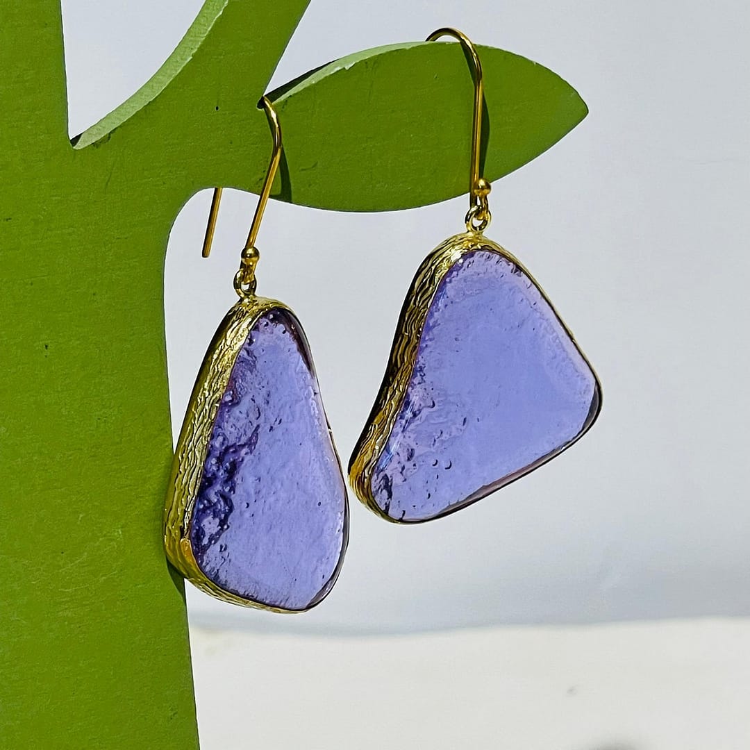 Elyapımı Amorf Cam Tasarım Küpe - Görsel 4