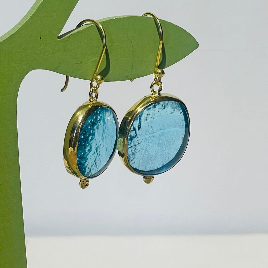 Açık Mavi Yuvarlak Tasarım Küpe - Görsel 5