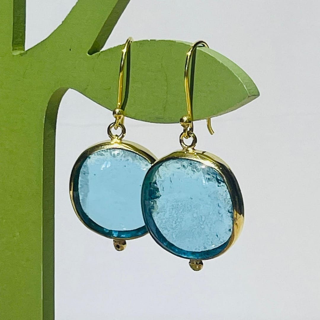 Açık Mavi Yuvarlak Tasarım Küpe - Görsel 6