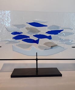 fused glass flock of fish panel