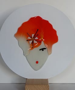 orange hair red lipstick glass picture frame