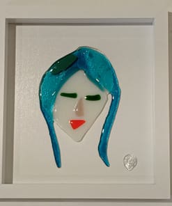 blue hair red lipstick abstract work woman face glass picture frame