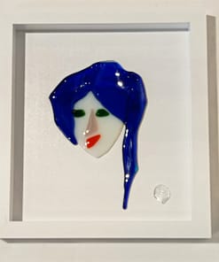dark blue hair red lipstick abstract work woman face glass picture frame