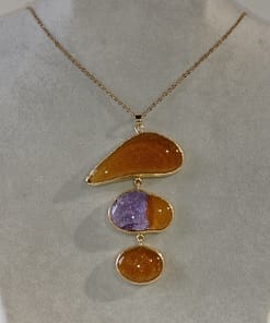 Amber Sarı Mor Tasarım Cam Kolye