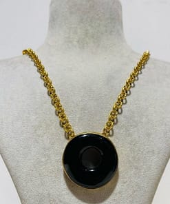black circular symbol glass fusion necklace