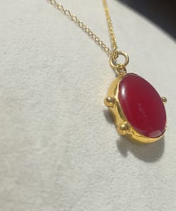 red golden fusion glass handmade necklace