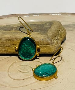 blue three dove handmade glass fusion earrings