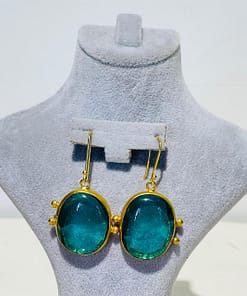 ocean blue handmade abstract glass fusion earrings