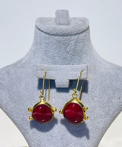 red pomegranate seed handmade abstract glass fusion earrings