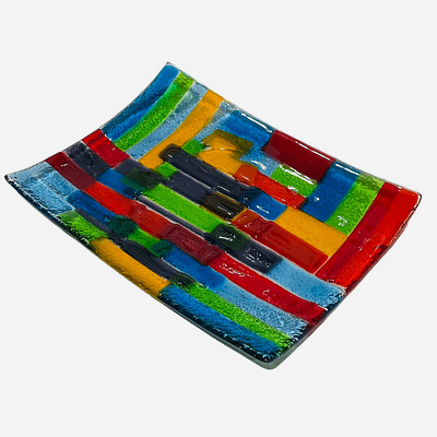 Rainbow glass fusion serving plate