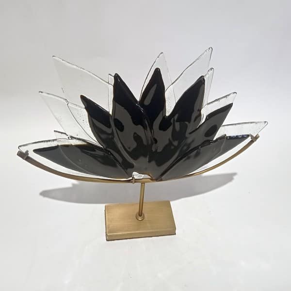 Siyah Kahve Tonlarında Cam Lotus Heykeli - Görsel 4