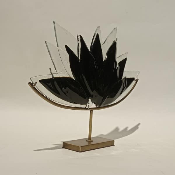 Siyah Kahve Tonlarında Cam Lotus Heykeli - Görsel 3