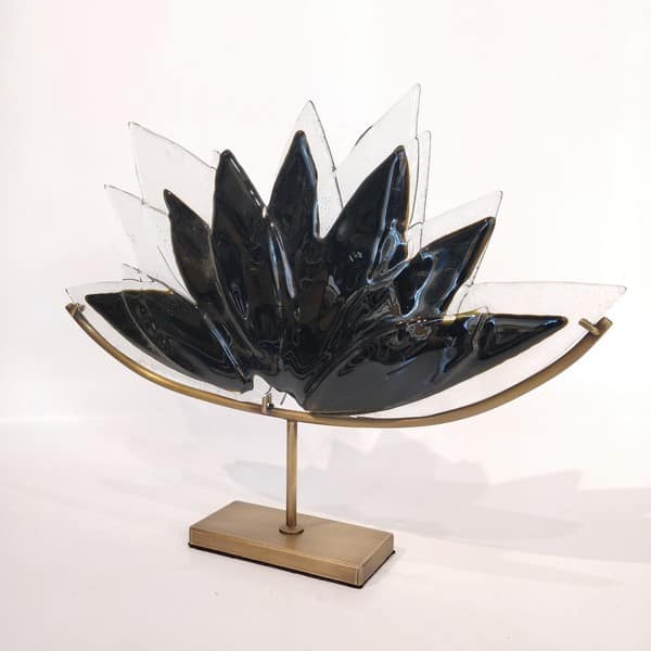 Siyah Kahve Tonlarında Cam Lotus Heykeli - Görsel 2