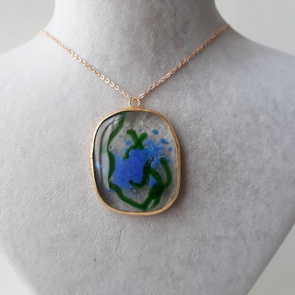 Mavi Yeşil Tasarın Elyapımı Kolye - Görsel 2