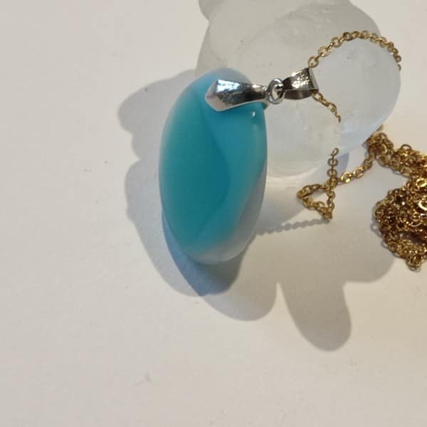 Gök Mavisi Tasarım Cam Kolye - Görsel 2